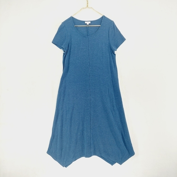 Pure J. Jill Blue Linen Blend Asymmetric Short Sleeve Lagenlook Midi Dress P6148 - Picture 1 of 7